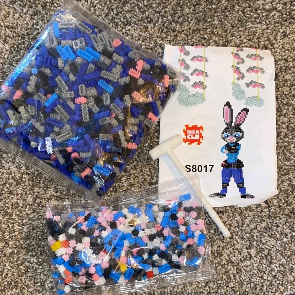 💙 Pixel Bunny Zootopia Mini Bead Set with Hammer - Blue, Pink, Black